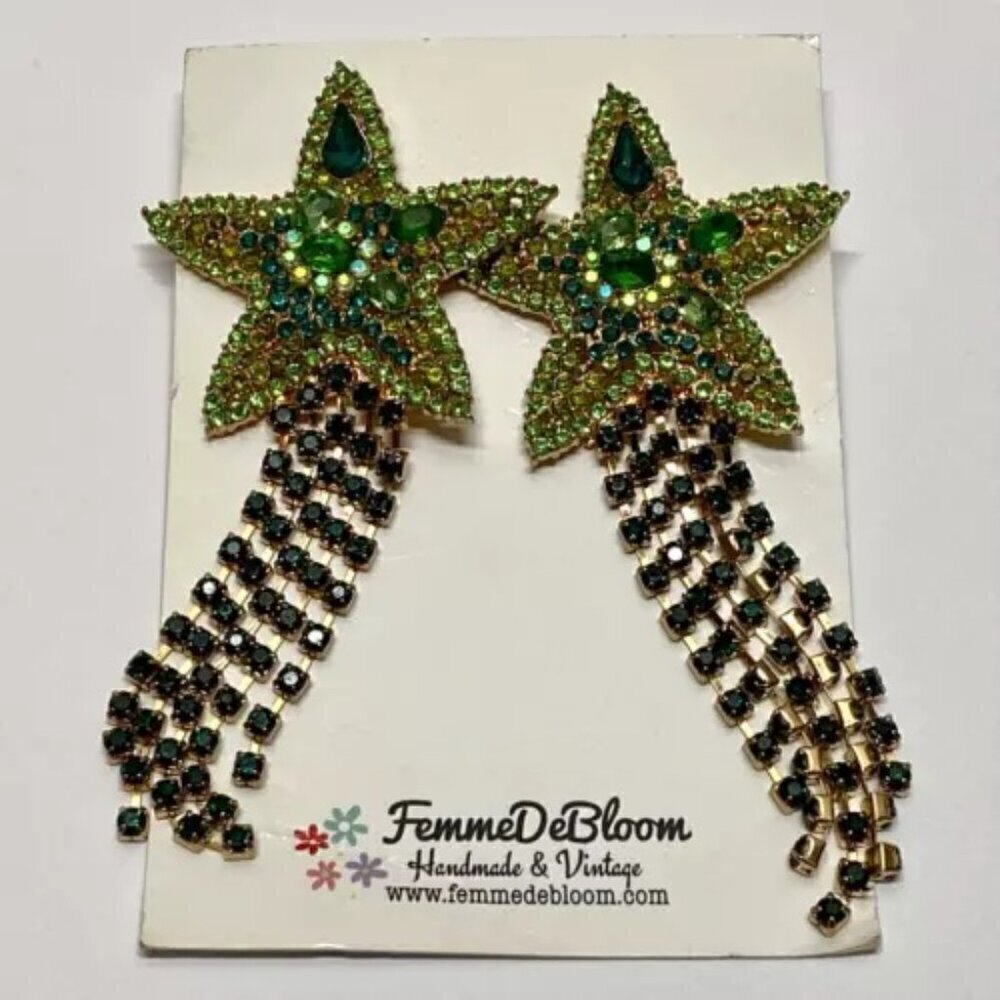 FemmeDeBloom Shooting/Falling Star Burst Multicolor Beaded Fashion Earrings 4" - Picture 6 of 6